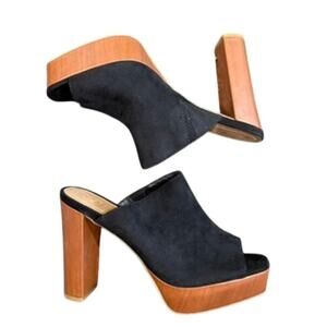 Rouge Helium Open Toe Slip On Chunky Heels in Brown/Black, Size 9​​